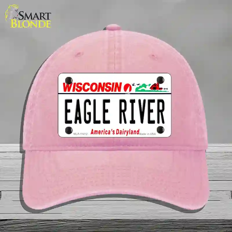 HAT12-MLP-11412 Eagle River Wisconsin Novelty License Plate Hat, Unconstructed Cotton - Pink
