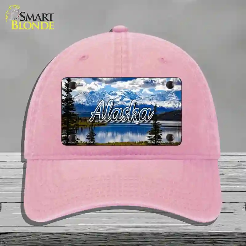 HAT12-MLP-11584 Alaska Snowy Mountains State Novelty License Plate Hat, Unconstructed Cotton - Pink