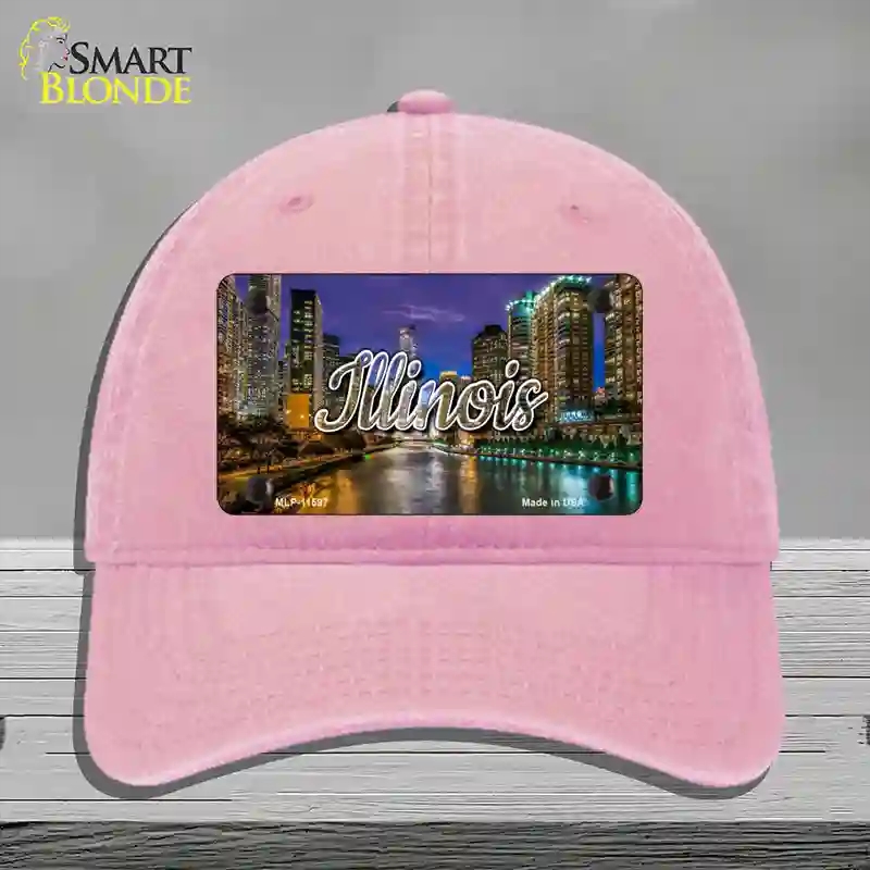 HAT12-MLP-11597 Illinois River City Lights State Novelty License Plate Hat, Unconstructed Cotton - Pink