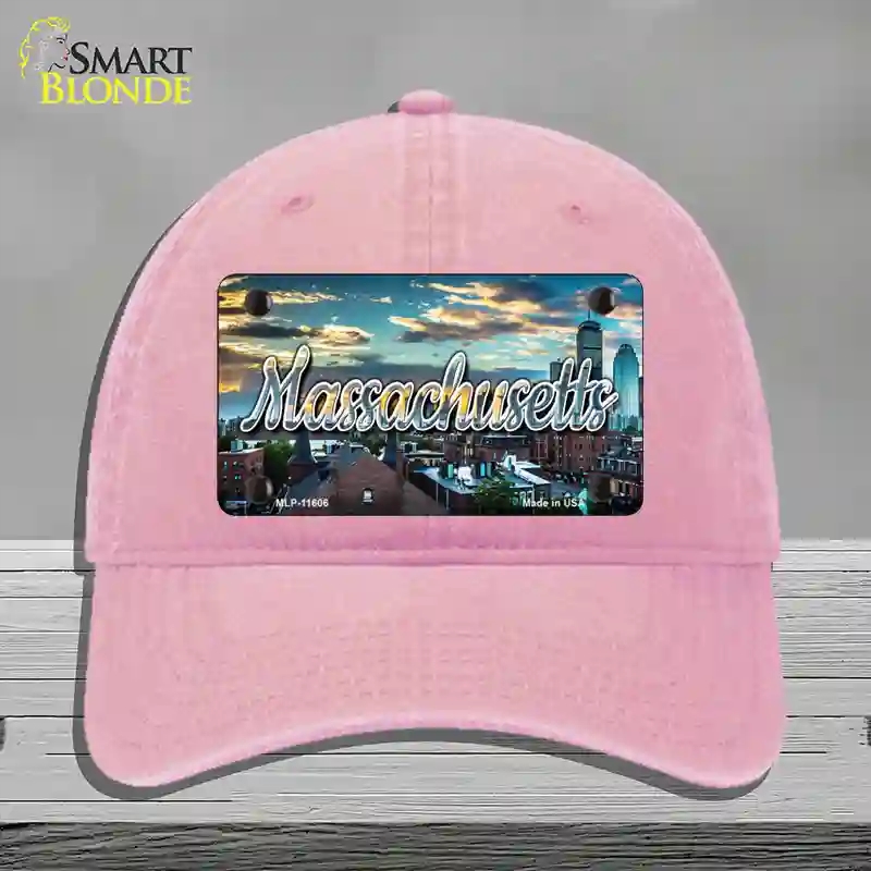 HAT12-MLP-11606 Massachusetts Sunset Skyline State Novelty License Plate Hat, Unconstructed Cotton - Pink
