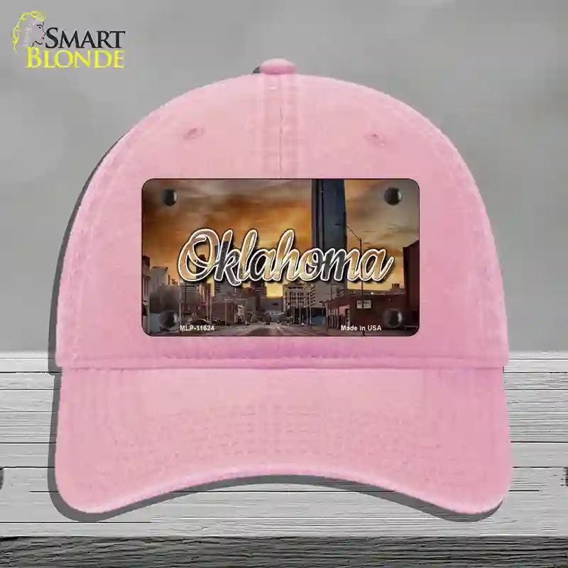 HAT12-MLP-11624 Oklahoma Sunset Skyline State Novelty License Plate Hat, Unconstructed Cotton - Pink