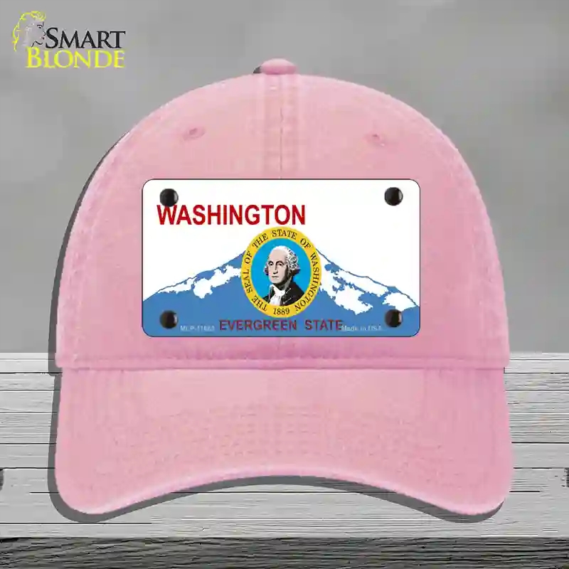 HAT12-MLP-11683 Washington Seal & State Novelty License Plate Hat, Unconstructed Cotton - Pink