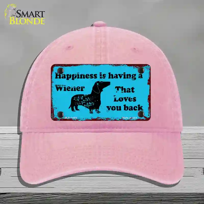 HAT12-MLP-11684 Happiness is Having a Wiener Novelty License Plate Hat, Unconstructed Cotton - Pink