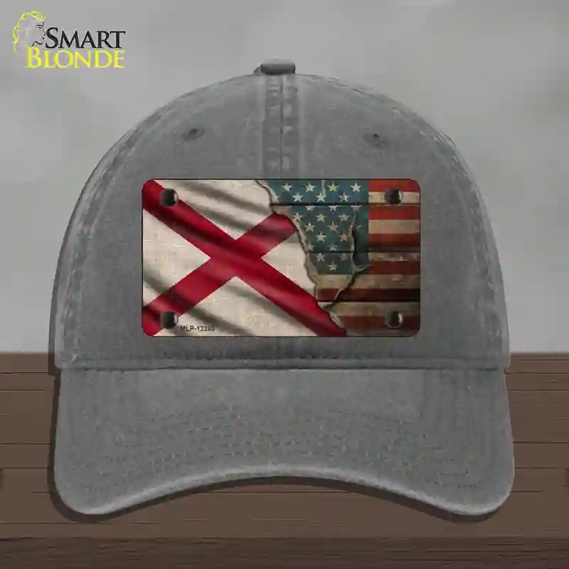 HAT08-MLP-12380 Alabama & American Flag Novelty License Plate Hat, Unconstructed Cotton - Charcoal