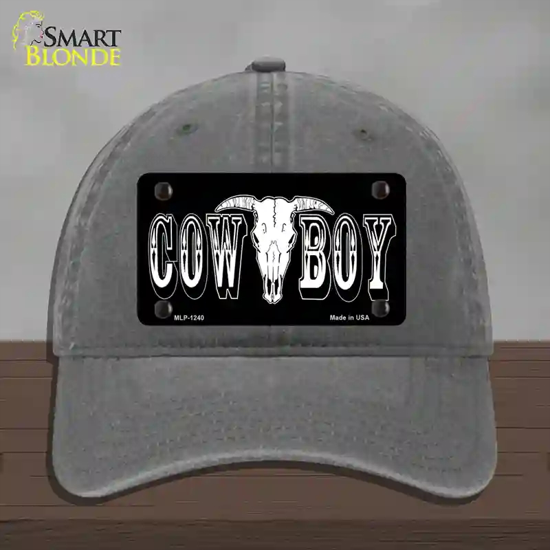 HAT08-MLP-1240 Cowboy Longhorn Skull Novelty License Plate Hat, Unconstructed Cotton - Charcoal