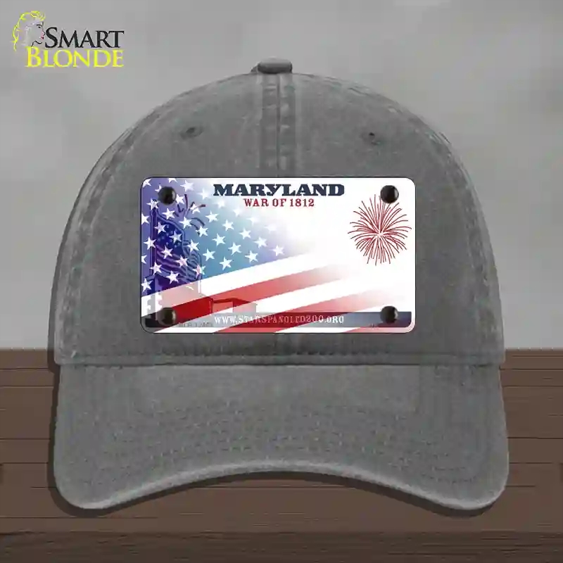 HAT08-MLP-12443 Maryland War American Flag Novelty License Plate Hat, Unconstructed Cotton - Charcoal