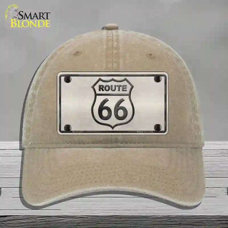 HAT09-MLP-097 Route 66 Shield White Novelty License Plate Hat, Unconstructed Cotton - Khaki