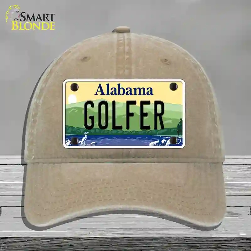 HAT09-MLP-10008 Golfer Alabama Novelty License Plate Hat, Unconstructed Cotton - Khaki