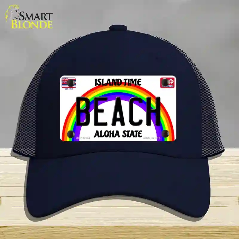 HAT16-MLP-12554 Beach Hawaii Novelty License Plate Hat, Mesh - Navy