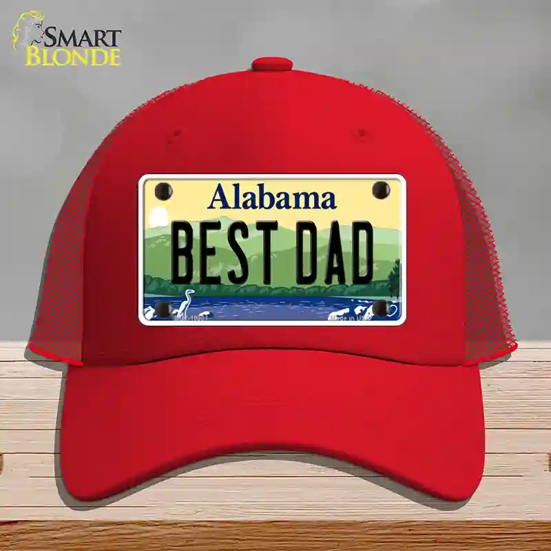 HAT17-MLP-10001 Best Dad Alabama Novelty License Plate Hat, Mesh - Red