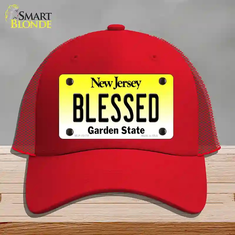 HAT17-MLP-10174 Blessed   Jersey Novelty License Plate Hat, Mesh - Red