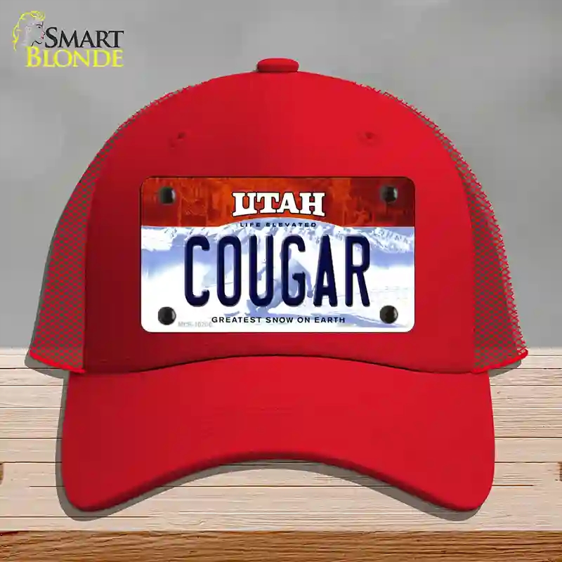 HAT17-MLP-10200 Cougar Utah Novelty License Plate Hat, Mesh - Red