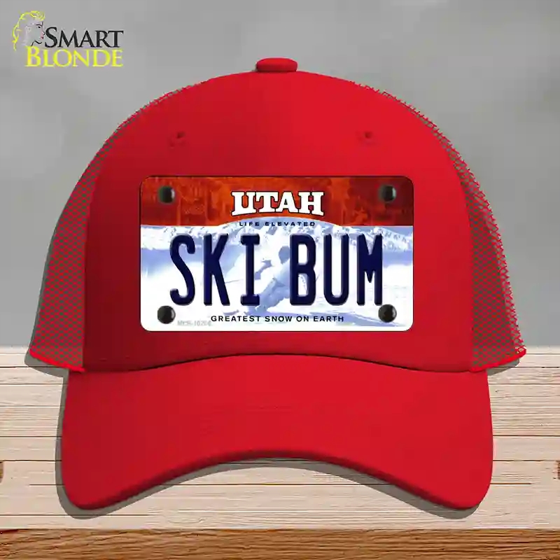 HAT17-MLP-10206 Ski Bum Utah Novelty License Plate Hat, Mesh - Red