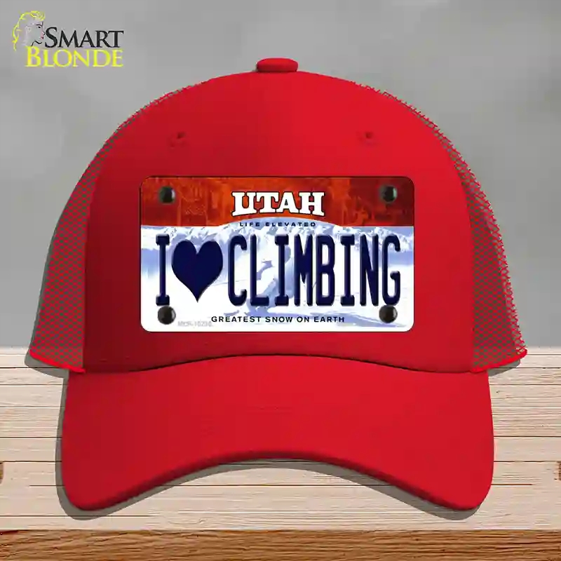 HAT17-MLP-10230 I Love Climbing Utah Novelty License Plate Hat, Mesh - Red