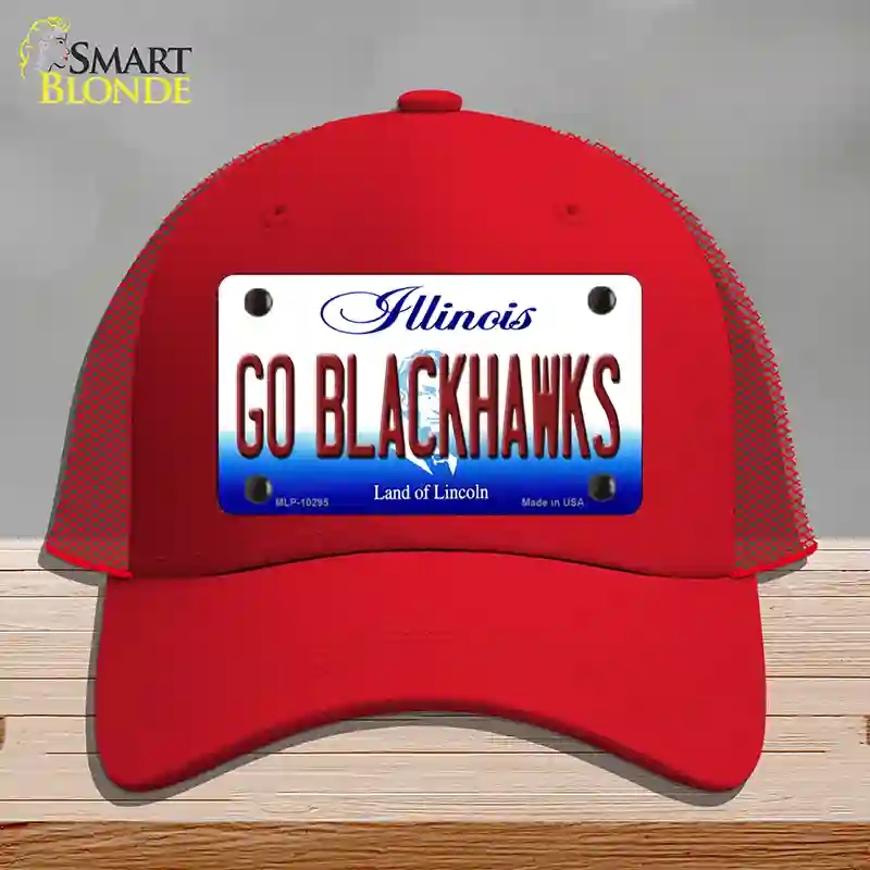 HAT17-MLP-10295 Go Blackhawks Illinois Novelty License Plate Hat, Mesh - Red