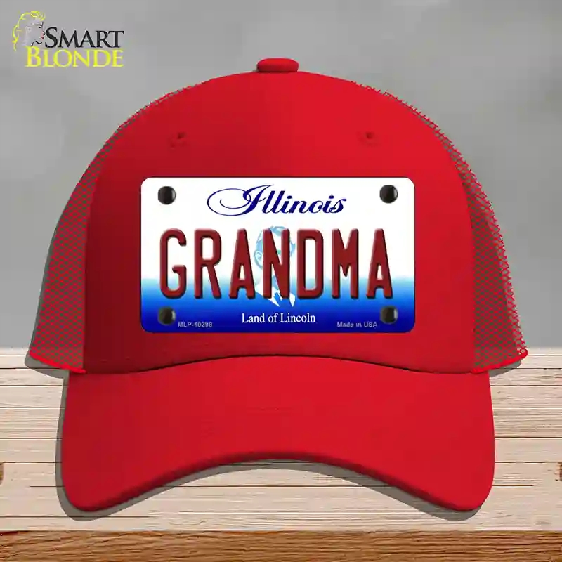 HAT17-MLP-10298 Grandma Illinois Novelty License Plate Hat, Mesh - Red
