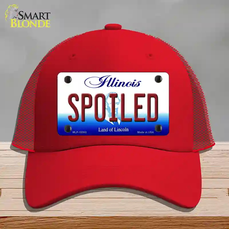 HAT17-MLP-10303 Spoiled Illinois Novelty License Plate Hat, Mesh - Red