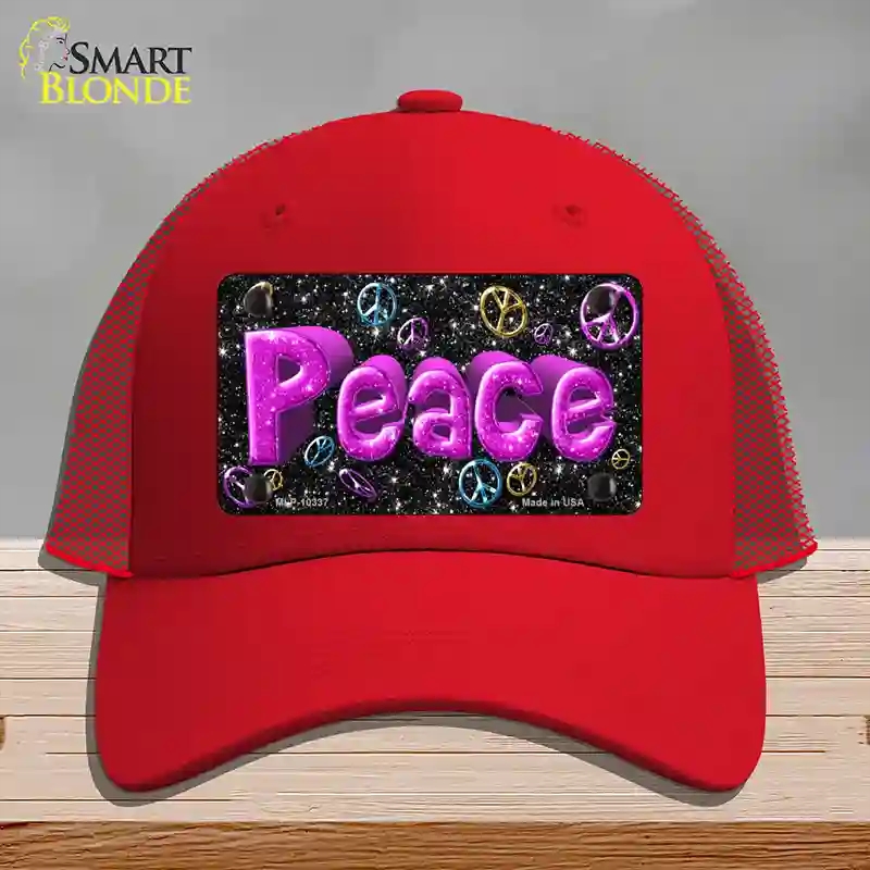 HAT17-MLP-10337 Peace Novelty License Plate Hat, Mesh - Red
