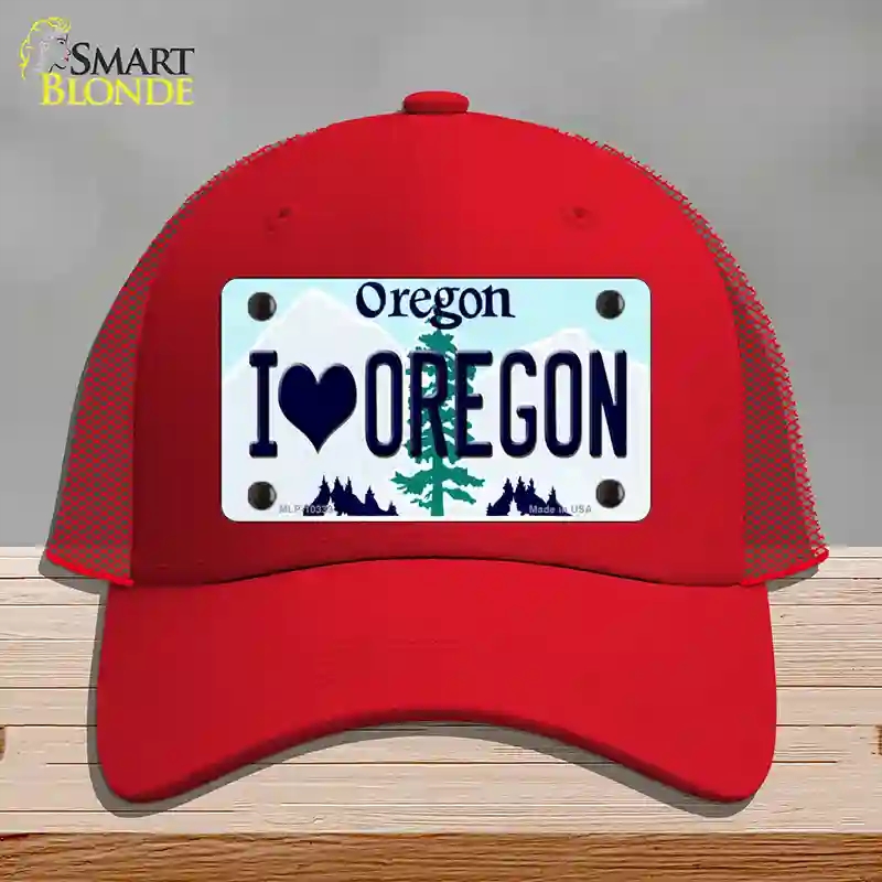 HAT17-MLP-10339 I Love Oregon Novelty License Plate Hat, Mesh - Red