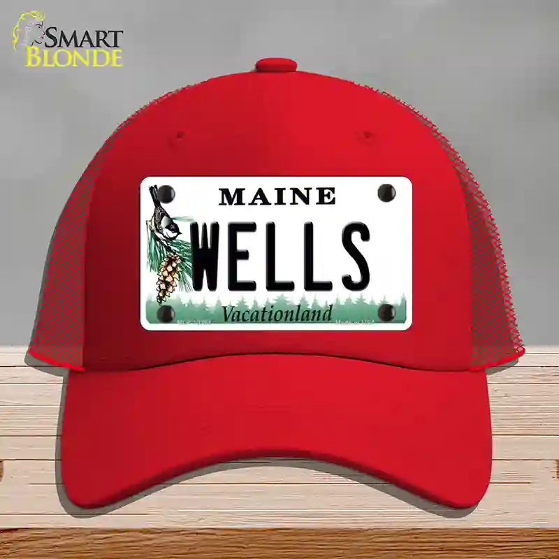 HAT17-MLP-10394 Wells Maine Novelty License Plate Hat, Mesh - Red