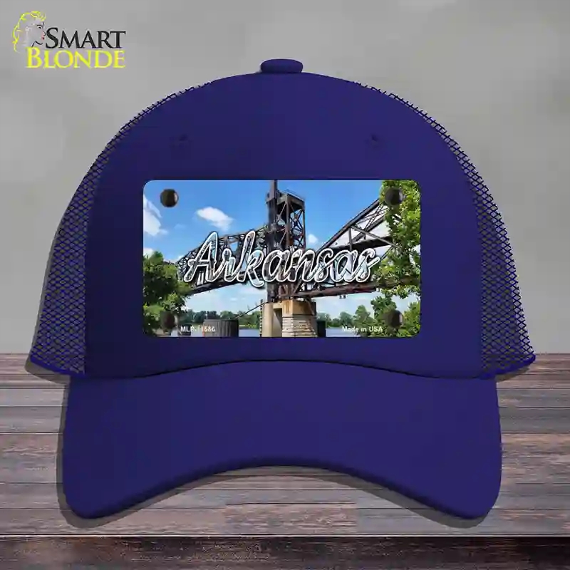 HAT18-MLP-11586 Arkansas Rusty Bridge State Novelty License Plate Hat, Mesh - Royal Blue