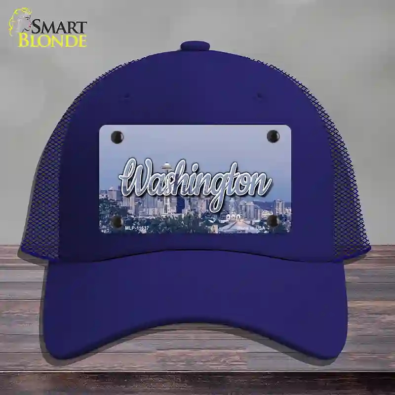HAT18-MLP-11637 Washington Space Needle State Novelty License Plate Hat, Mesh - Royal Blue