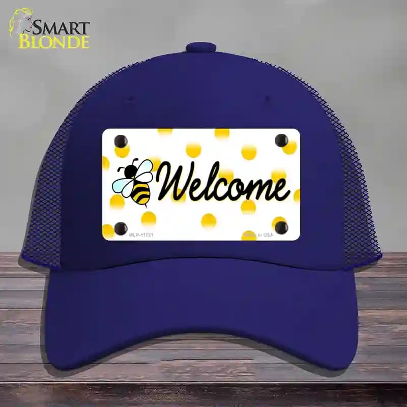 HAT18-MLP-11721 Welcome Bee Novelty License Plate Hat, Mesh - Royal Blue