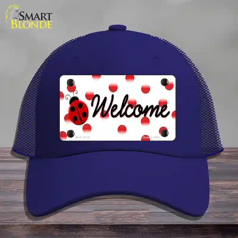HAT18-MLP-11726 Welcome Ladybug Novelty License Plate Hat, Mesh - Royal Blue