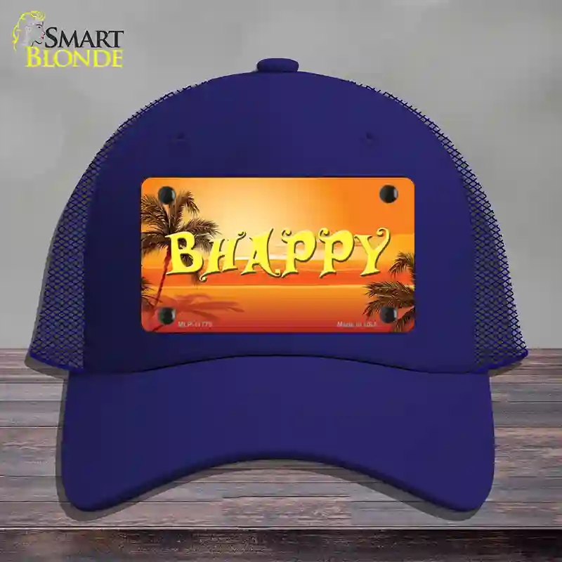 HAT18-MLP-11775 Be Happy Beach Scene Novelty License Plate Hat, Mesh - Royal Blue
