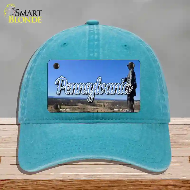 HAT10-MLP-11627 Pennsylvania Gettysburg Statue State Novelty License Plate Hat, Unconstructed Cotton - Lake Blue