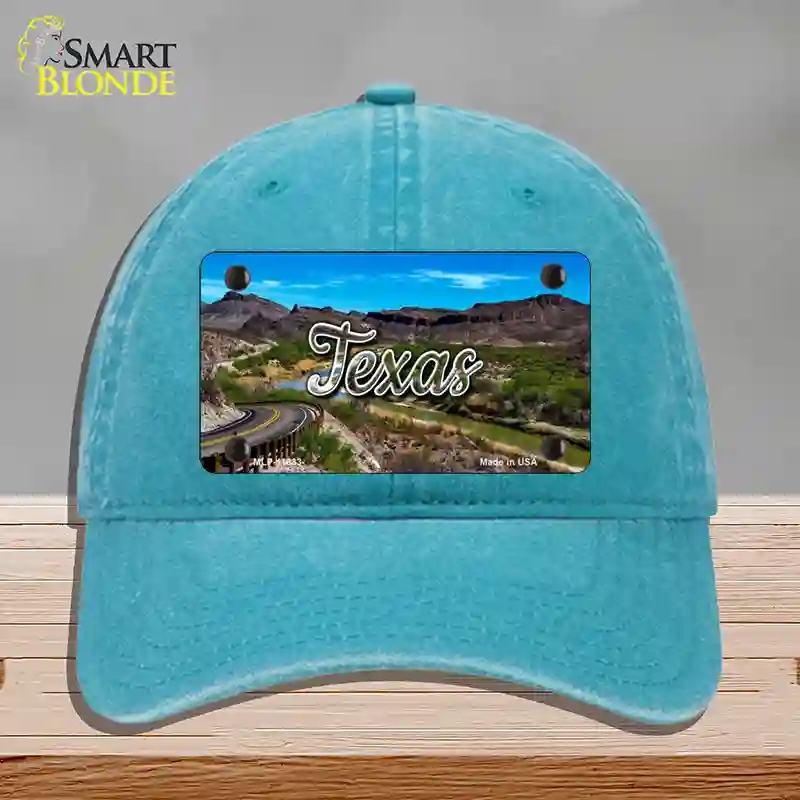 HAT10-MLP-11633 Texas Open Mountain Road State Novelty License Plate Hat, Unconstructed Cotton - Lake Blue