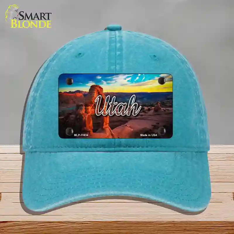 HAT10-MLP-11634 Utah Canyon Arch State Novelty License Plate Hat, Unconstructed Cotton - Lake Blue