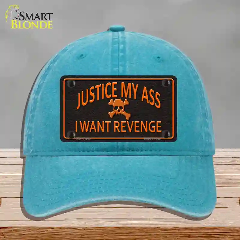 HAT10-MLP-11646 Justice My Ass Novelty License Plate Hat, Unconstructed Cotton - Lake Blue