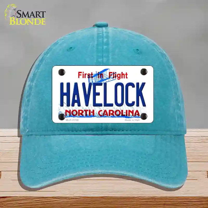 HAT10-MLP-11750 Havelock North Carolina State Novelty License Plate Hat, Unconstructed Cotton - Lake Blue