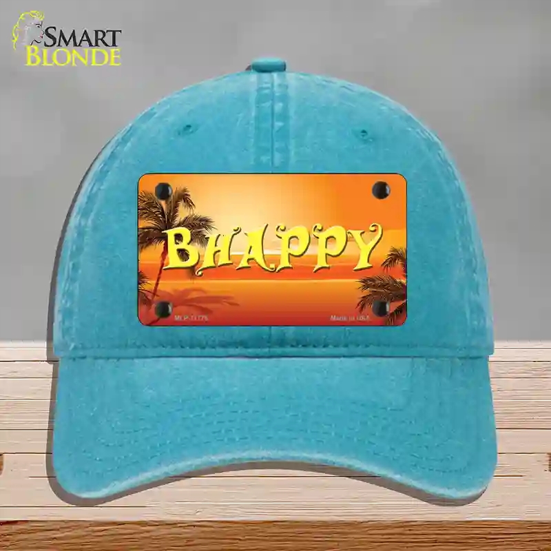 HAT10-MLP-11775 Be Happy Beach Scene Novelty License Plate Hat, Unconstructed Cotton - Lake Blue