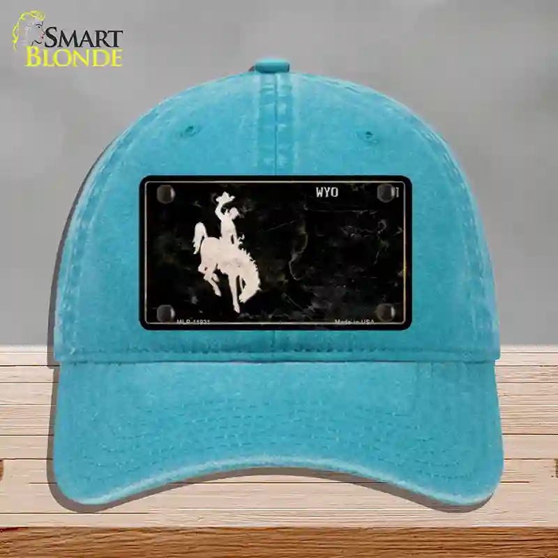 HAT10-MLP-11931 Wyoming Black Rusty Novelty License Plate Hat, Unconstructed Cotton - Lake Blue