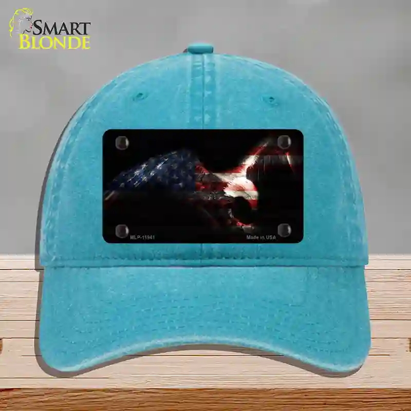 HAT10-MLP-11941 Eagle American Flag Novelty License Plate Hat, Unconstructed Cotton - Lake Blue