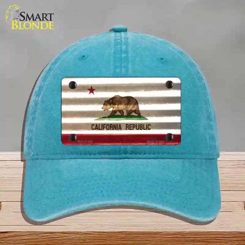 HAT10-MLP-11946 California Corrugated Flag Novelty License Plate Hat, Unconstructed Cotton - Lake Blue