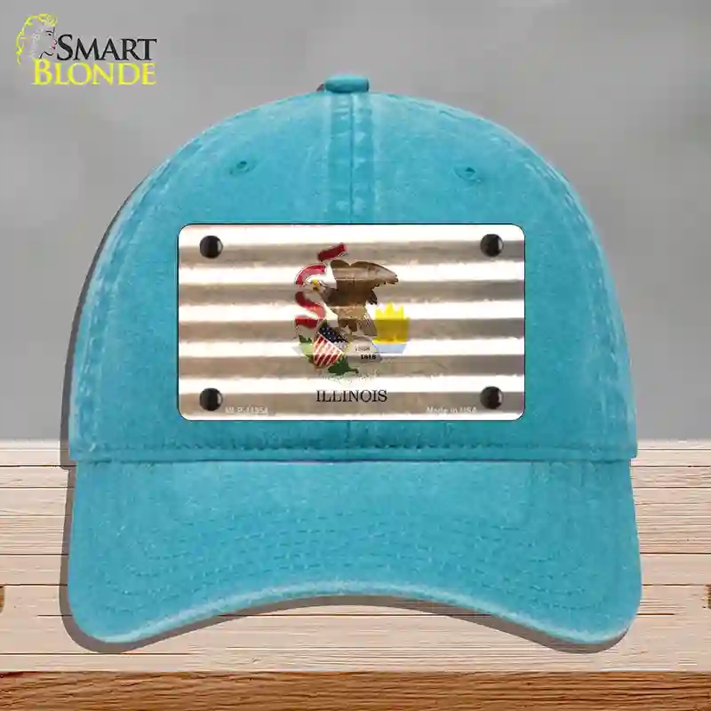 HAT10-MLP-11954 Illinois Corrugated Flag Novelty License Plate Hat, Unconstructed Cotton - Lake Blue