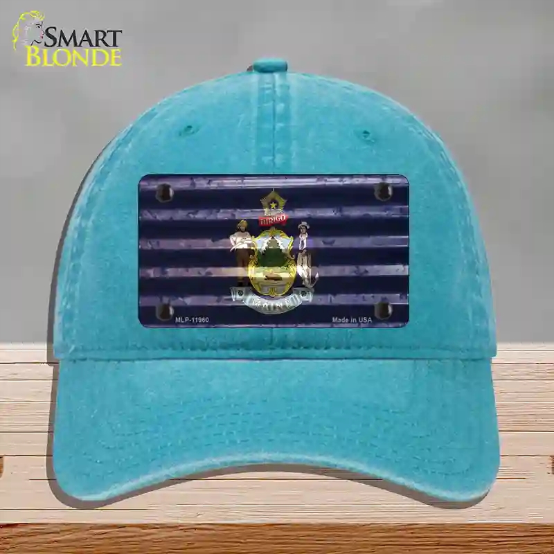 HAT10-MLP-11960 Maine Corrugated Flag Novelty License Plate Hat, Unconstructed Cotton - Lake Blue