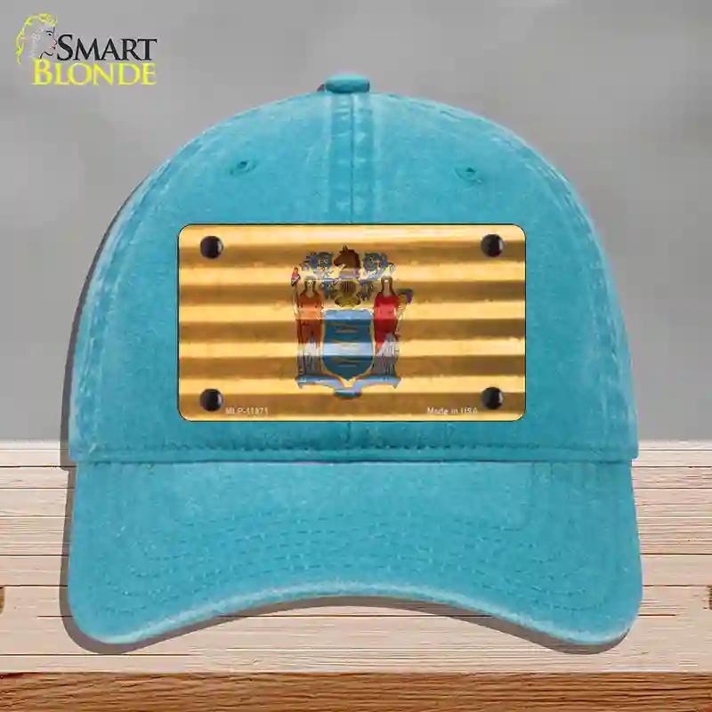 HAT10-MLP-11971   Jersey Corrugated Flag Novelty License Plate Hat, Unconstructed Cotton - Lake Blue