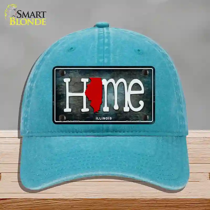 HAT10-MLP-12004 Illinois Home State Outline Novelty License Plate Hat, Unconstructed Cotton - Lake Blue