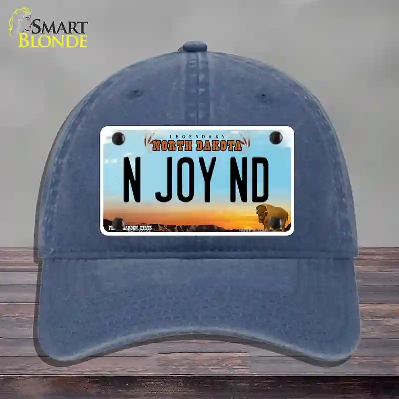 HAT11-MLP-10702 N Joy ND North Dakota Novelty License Plate Hat, Unconstructed Cotton - Navy