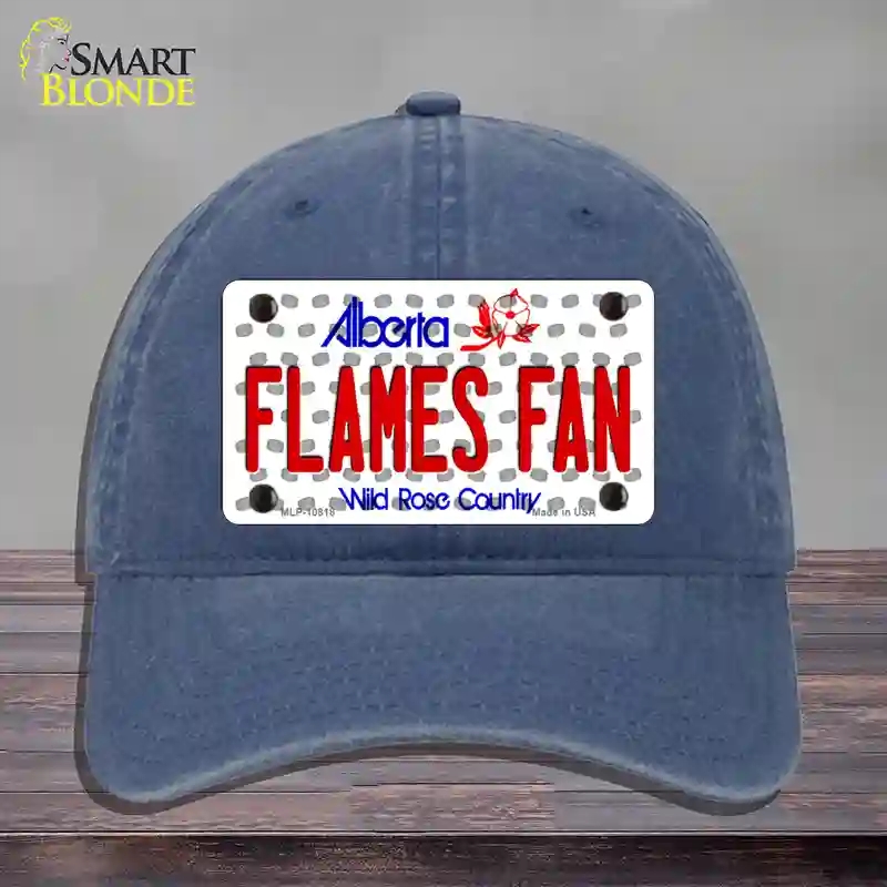 HAT11-MLP-10818 Flames Fan Alberta Novelty License Plate Hat, Unconstructed Cotton - Navy