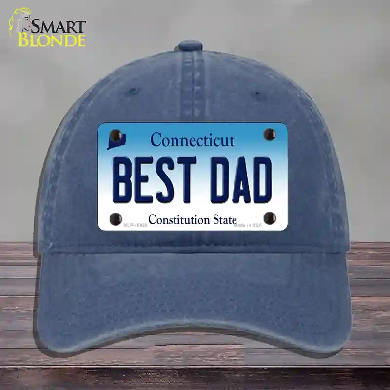 HAT11-MLP-10928 Best Dad Connecticut Novelty License Plate Hat, Unconstructed Cotton - Navy