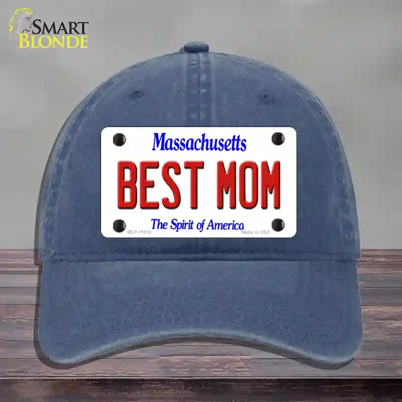 HAT11-MLP-11016 Best Mom Massachusetts Novelty License Plate Hat, Unconstructed Cotton - Navy