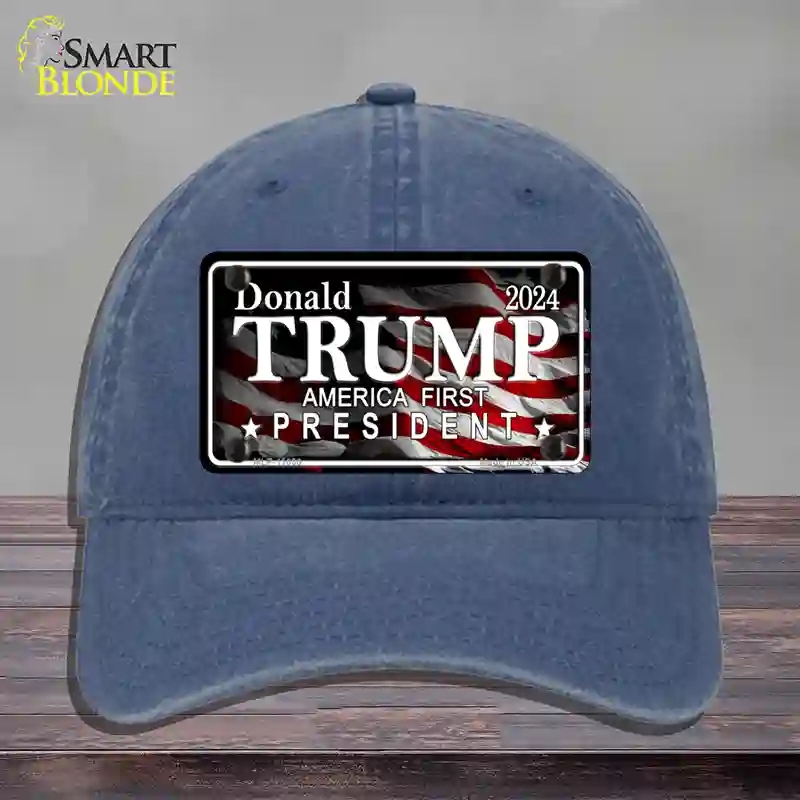 HAT11-MLP-11030 America First Trump Novelty License Plate Hat, Unconstructed Cotton - Navy