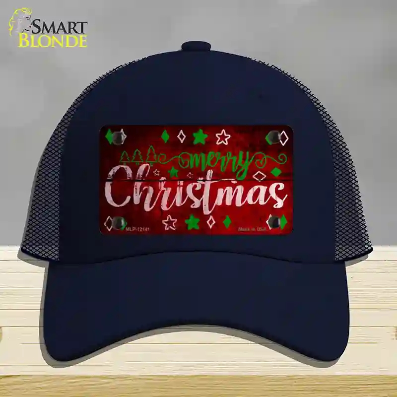 HAT16-MLP-12141 Merry Christmas Red Novelty License Plate Hat, Mesh - Navy