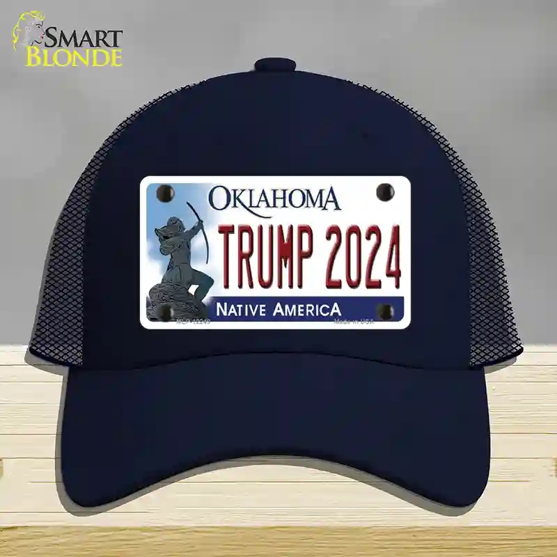 HAT16-MLP-12249 Trump 2024 Oklahoma Novelty License Plate Hat, Mesh - Navy