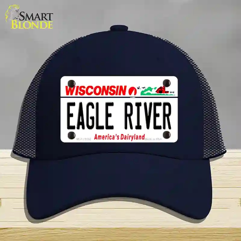 HAT16-MLP-12282 Wisconsin Eagle River Novelty License Plate Hat, Mesh - Navy